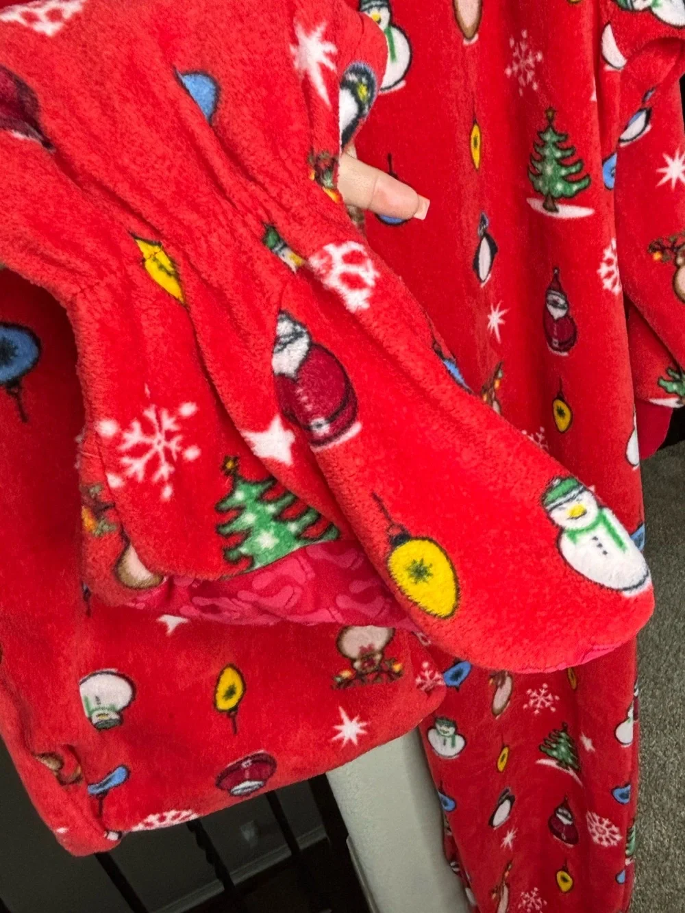 Cozy Red Holiday Fleece Onesie Pajamas with Festive Print Size S Christmas